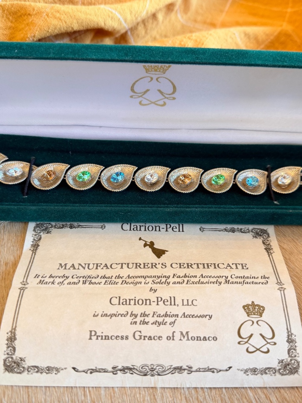 Clarion-Pell Princess Grace of Monaco Swirl Crystal Bracelet with COA